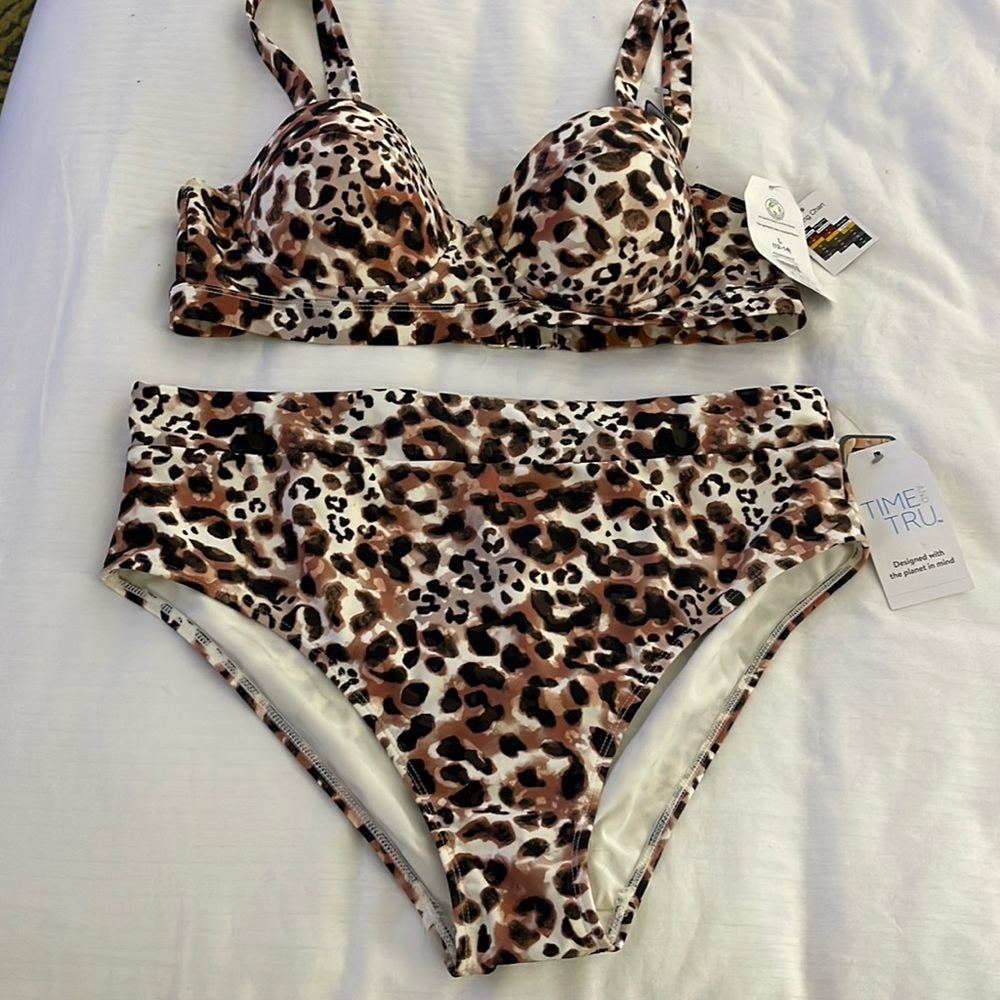 Time and Tru Leopard Print Bikini Set in Brown, Black & White